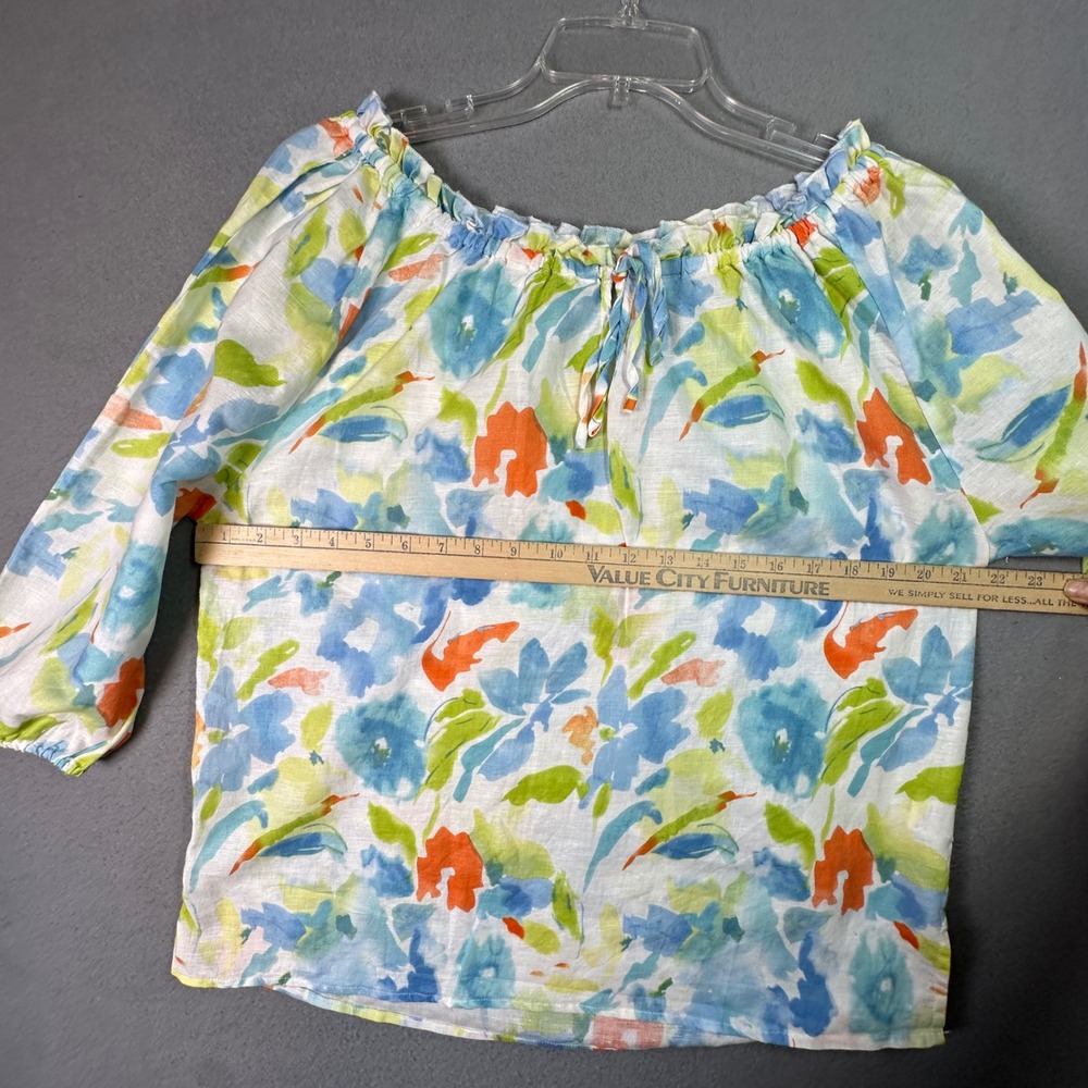 Hester & Orchard Linen‎ Blend Floral Peasant Blouse Boho Watercolor Resortwear L - Picture 4 of 10